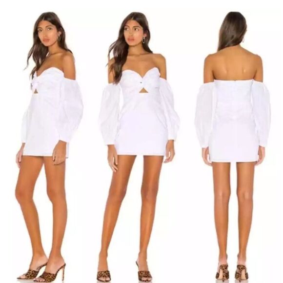 Superdown Flynn Ruched Sleeve Dress White Mini Off Shoulder Revolve Small - Picture 4 of 14